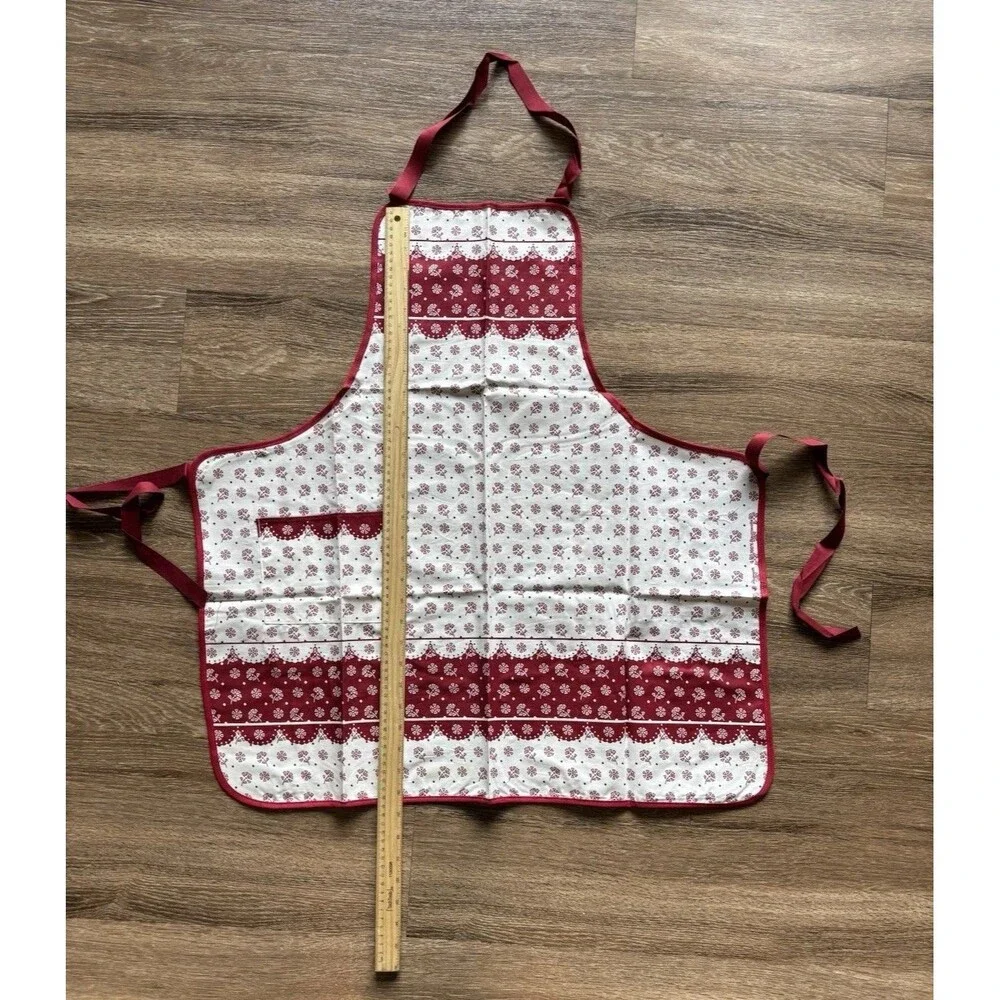 Red Floral Vintage Apron Cotton From West Germany With Pocket Cottage Core